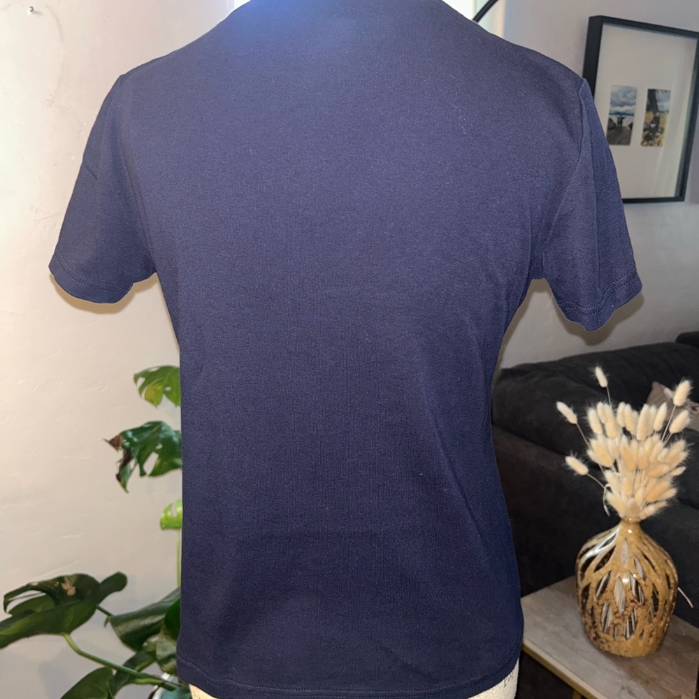 Karen Scott Navy Blue Tee with Heart and Flag Design - Picture 6 of 7